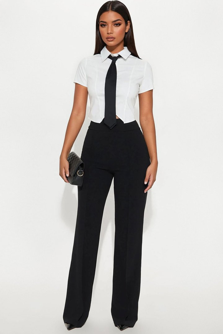 Dream Big Button Front Tie Shirt - White/Black