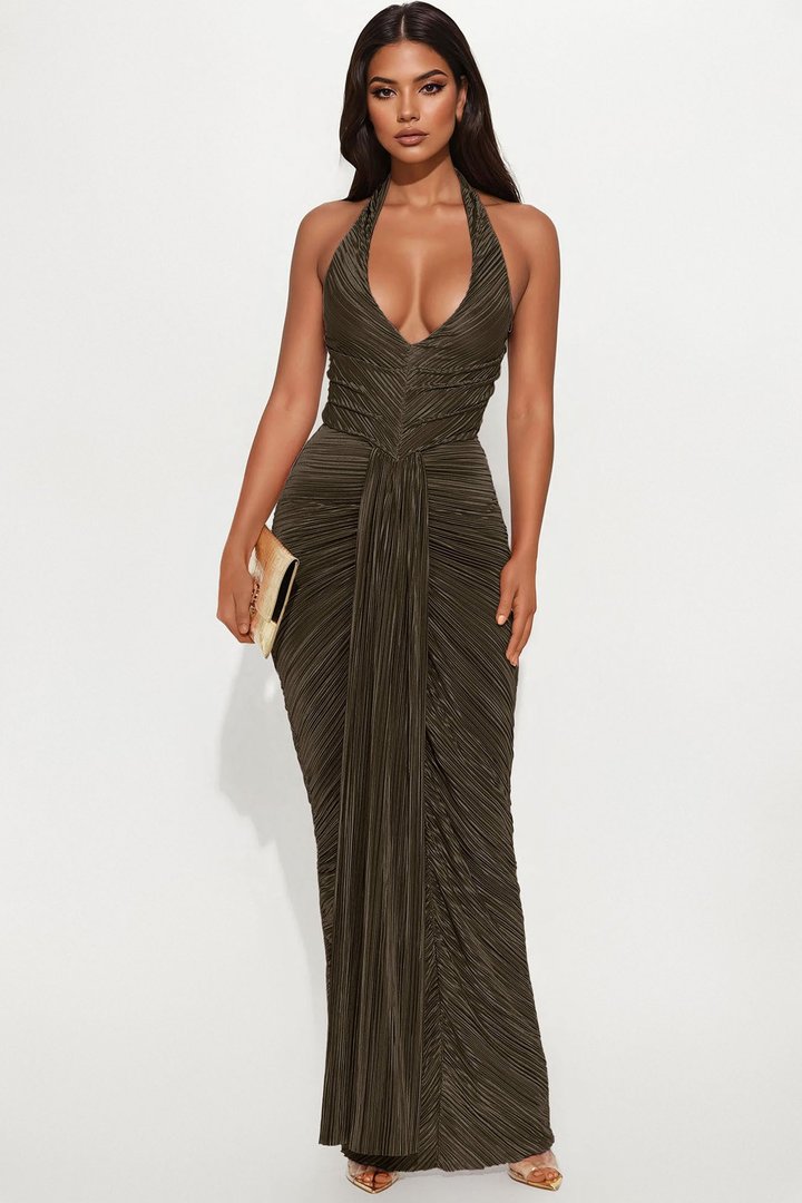 My Moment Pleated Maxi Dress - Olive