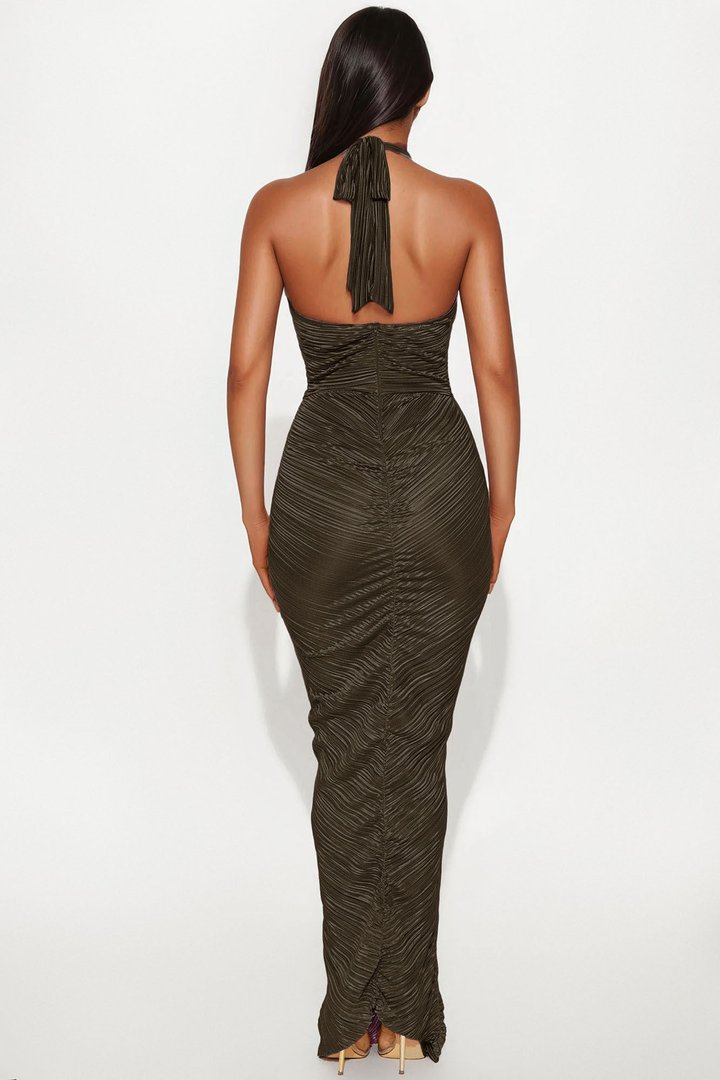 My Moment Pleated Maxi Dress - Olive