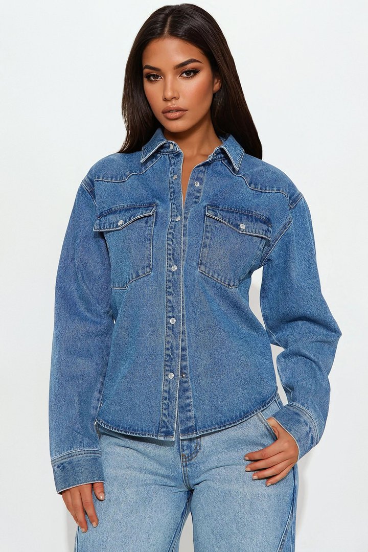 Fierce Competition Washed Denim Oversized Button Up Shirt - Medium Wash
