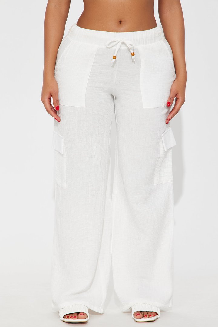 Keep It Simple Gauze Cover Up Cargo Pants - White
