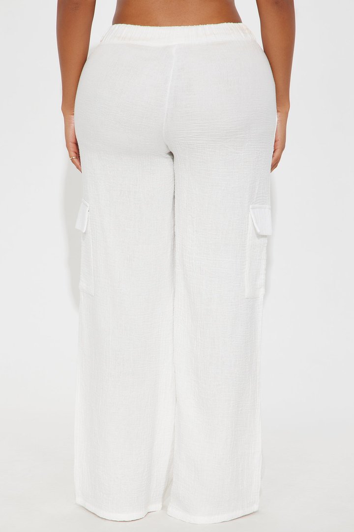 Keep It Simple Gauze Cover Up Cargo Pants - White