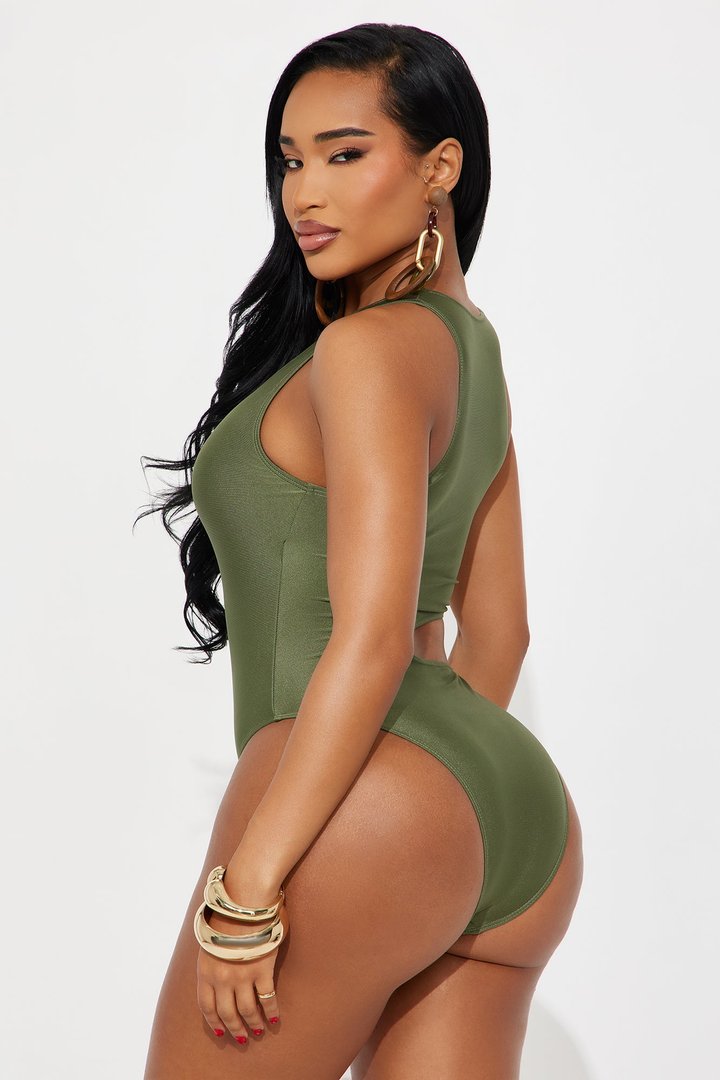 Malia Stone Hardware Cutout 1 Piece Swimsuit - Olive
