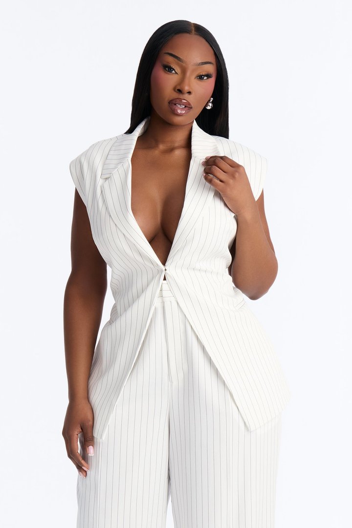 Blair Backless Vest Pinstripe Pant Set - White/combo