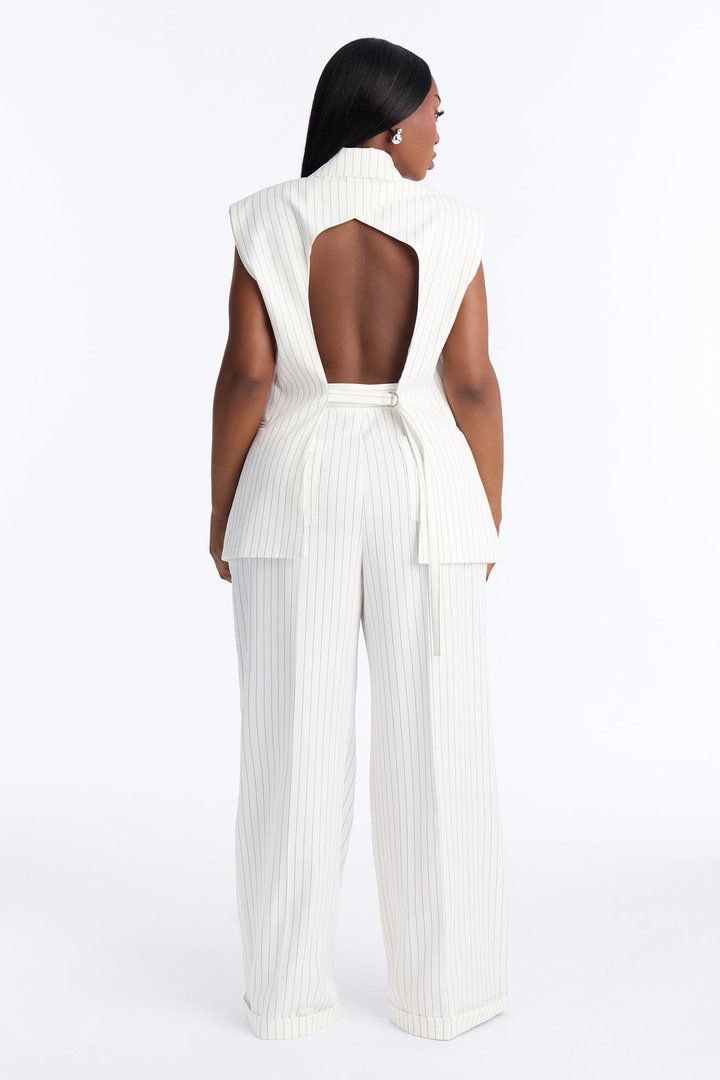 Blair Backless Vest Pinstripe Pant Set - White/combo