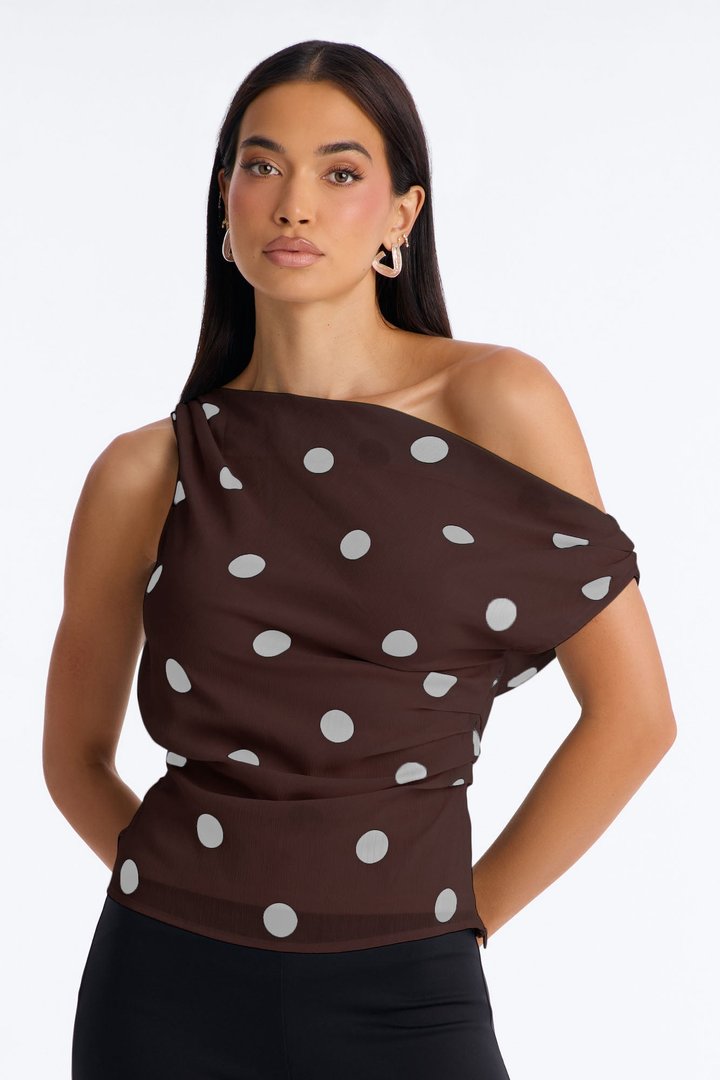 Just Being Me Polka Dot Chiffon Top - Brown/combo