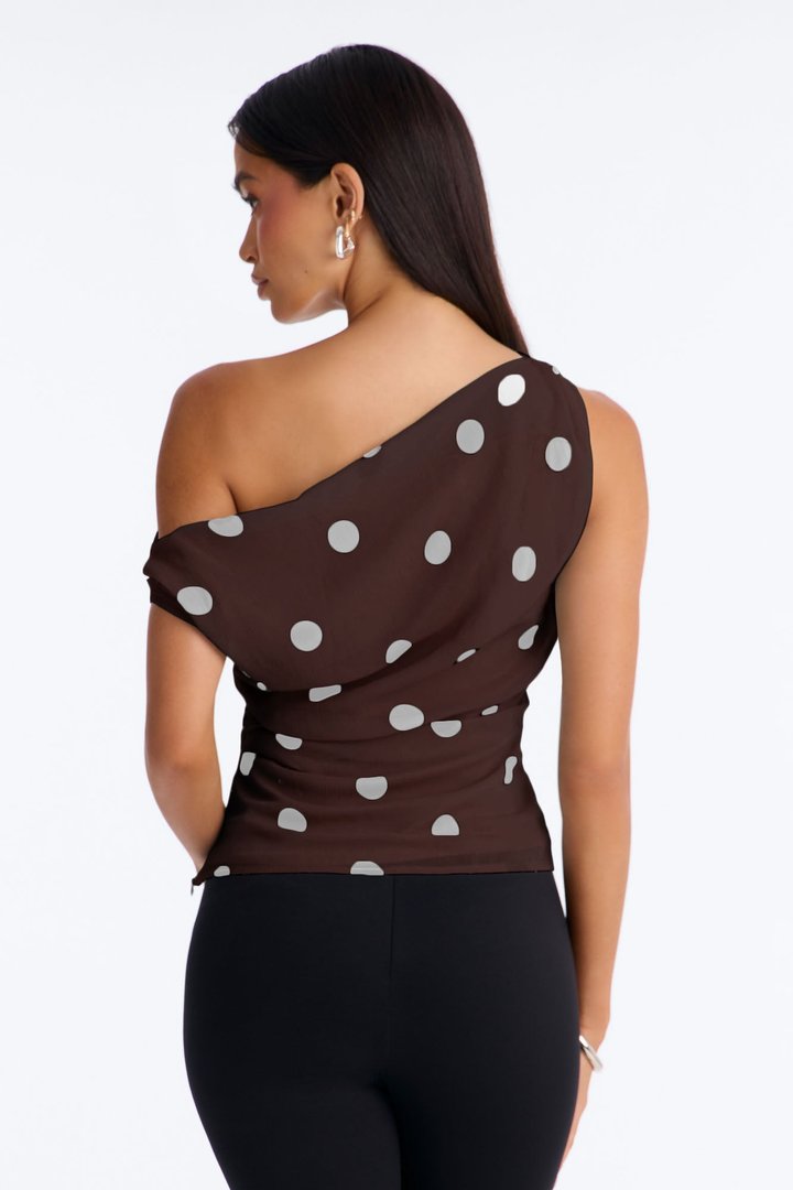 Just Being Me Polka Dot Chiffon Top - Brown/combo