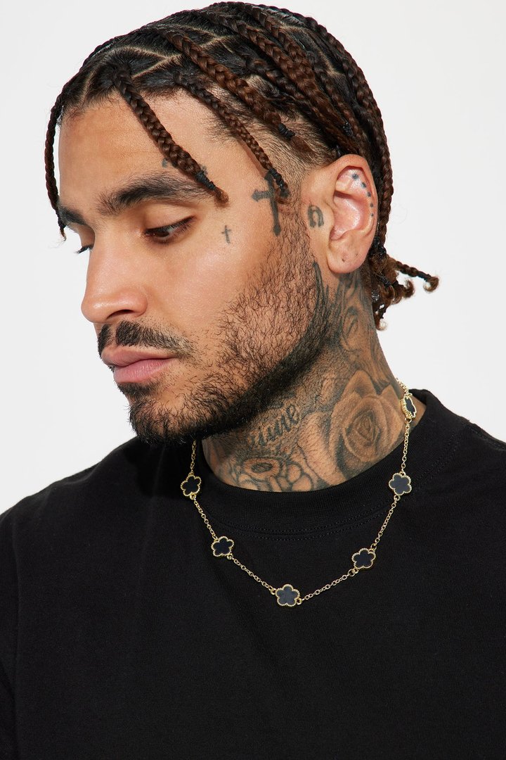 Iced Multi Clover Chain Necklace - Gold/Black