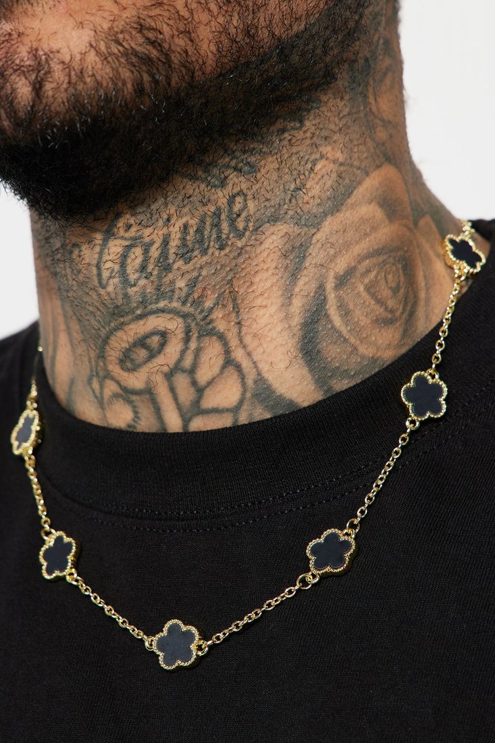 Iced Multi Clover Chain Necklace - Gold/Black