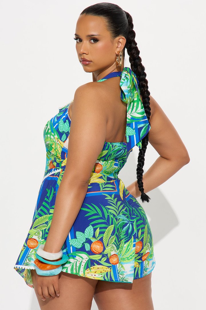 Heidi Fruit Print Halter Romper - Blue/combo