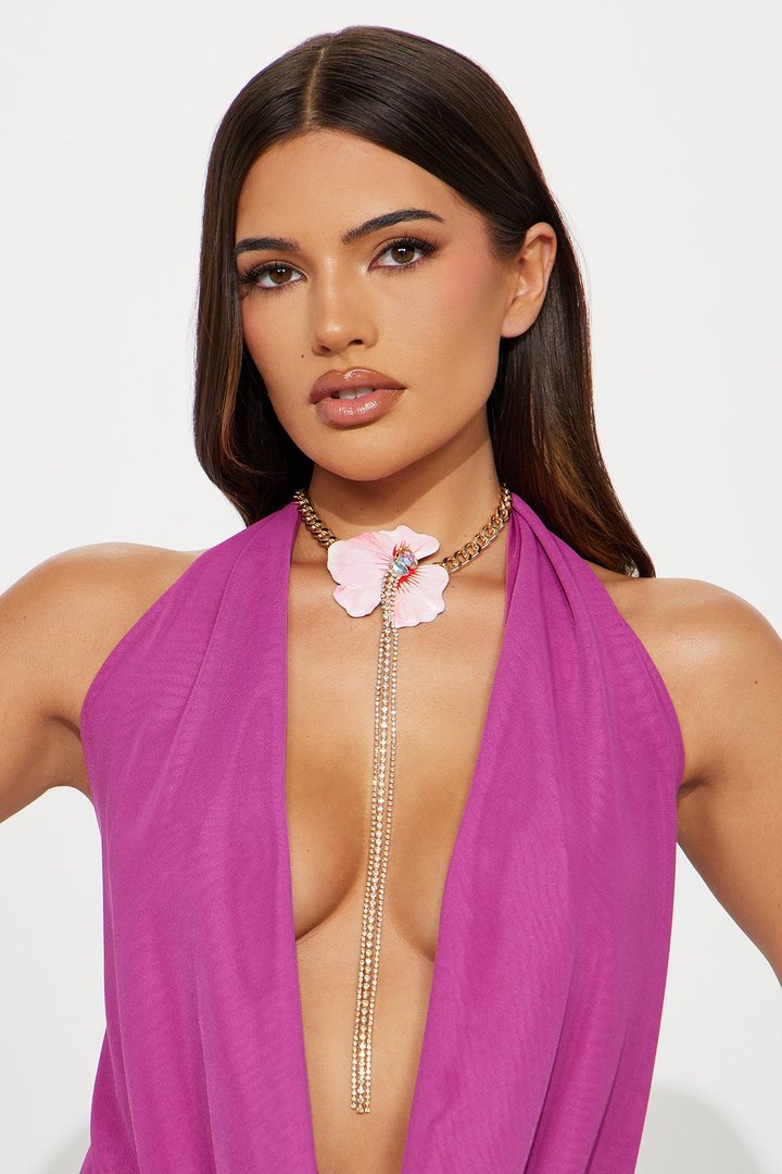 3D Floral Rhinestones Lariat Necklace - Pink/combo