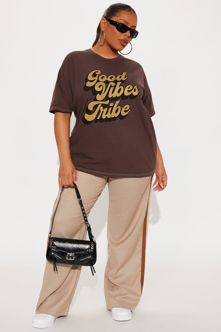 Good Vibes Tribe Rhinestone Tshirt - Brown