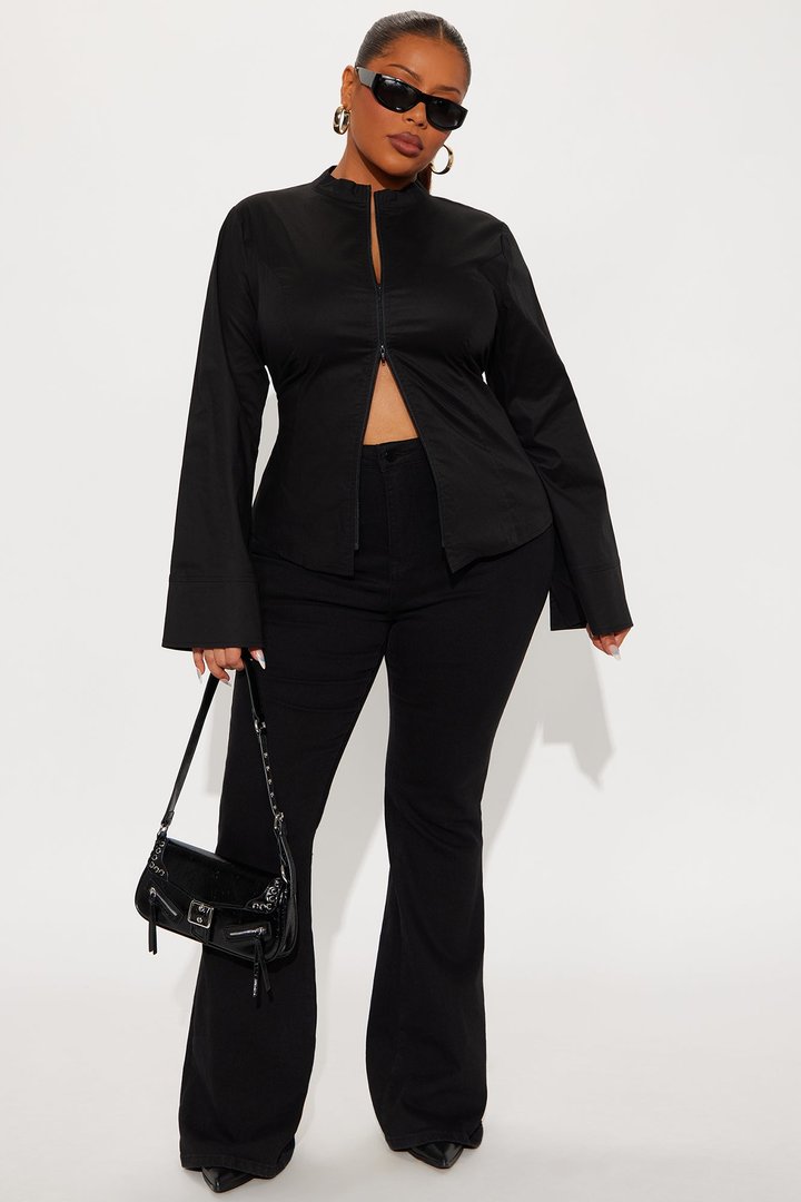 Kara Poplin Zip Up Shirt - Black