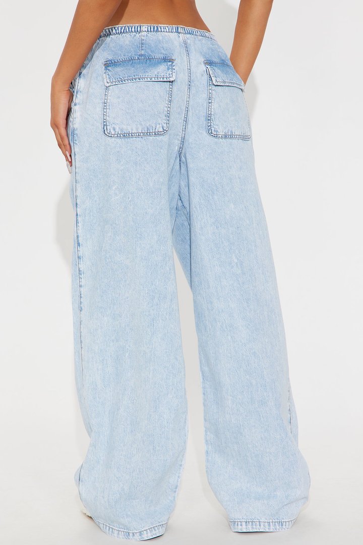Baeside Tie Waist Wide Leg Jeans - Light Wash