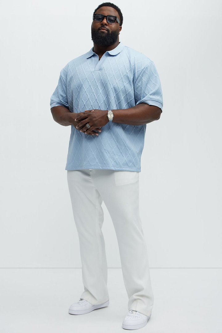 Diamond Textured Johnny Collar Polo - Dusty Blue