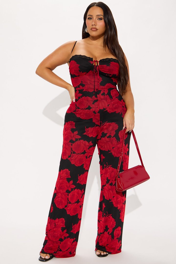 Olivia Rose Mesh Jumpsuit - Black/Red