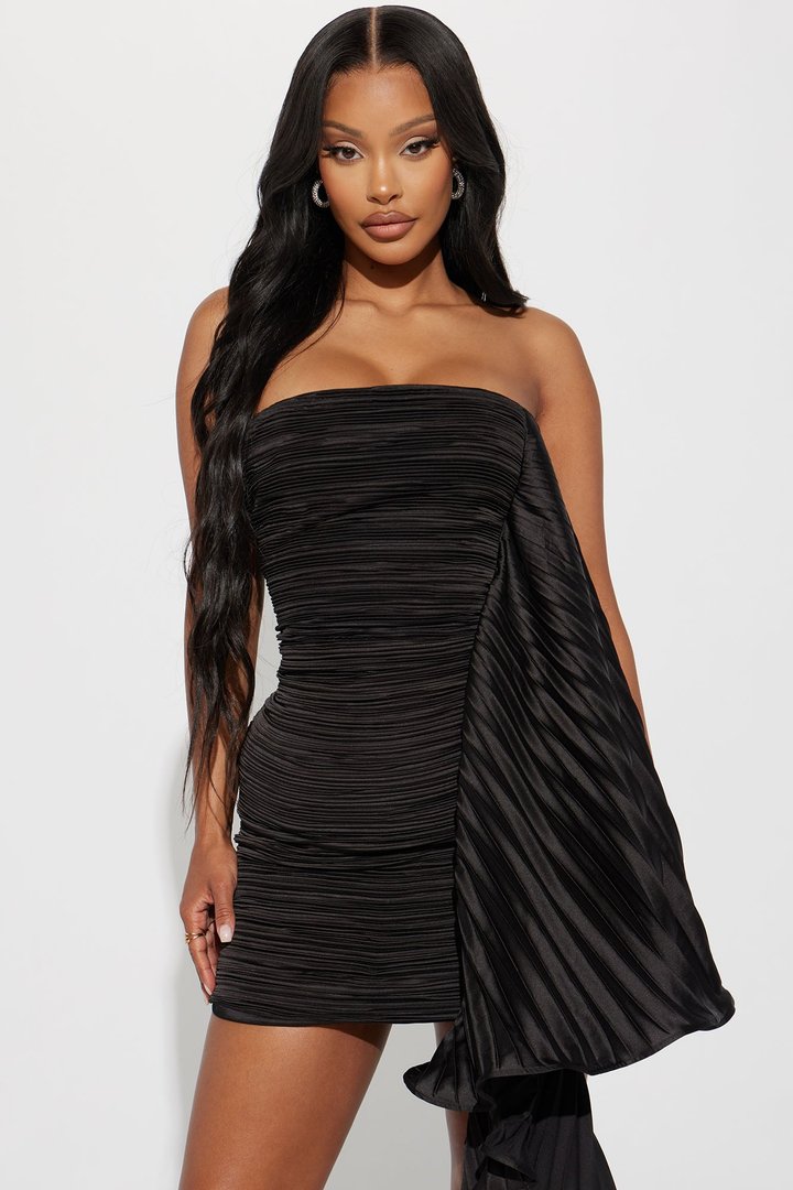 Angel Aura Pleated Mini Dress - Black