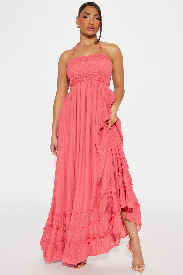 Hayley Halter Maxi Dress - Coral