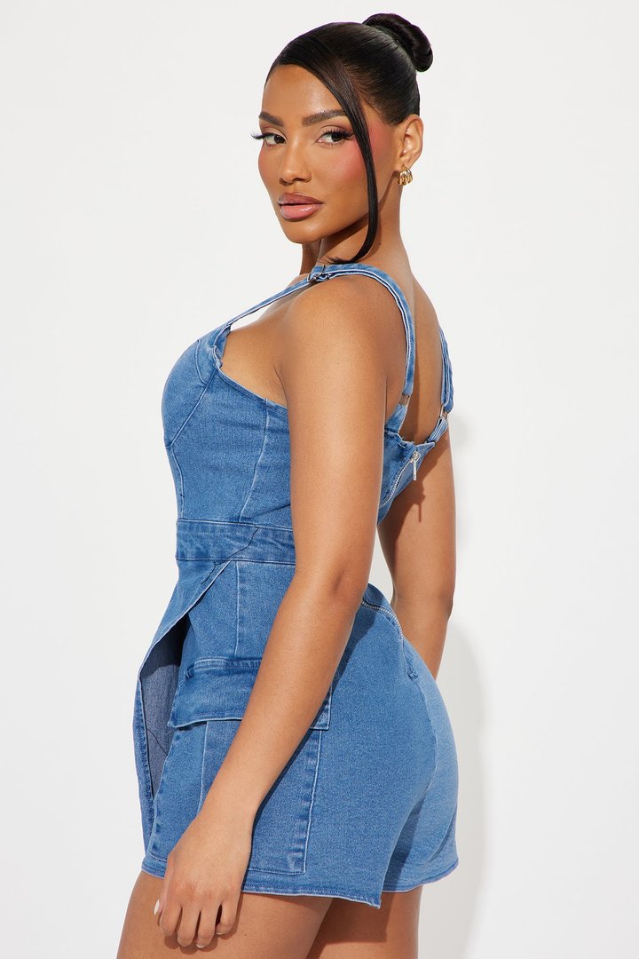 Michelle Denim Romper - Light Wash