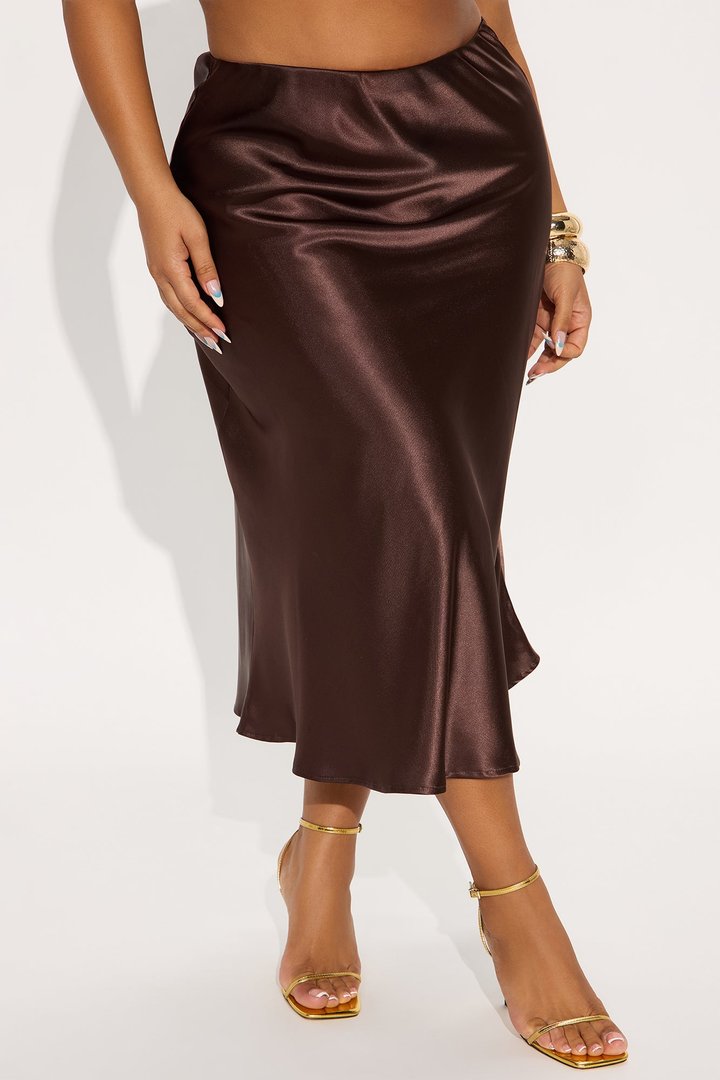 Finer Things Satin Midi Skirt - Chocolate