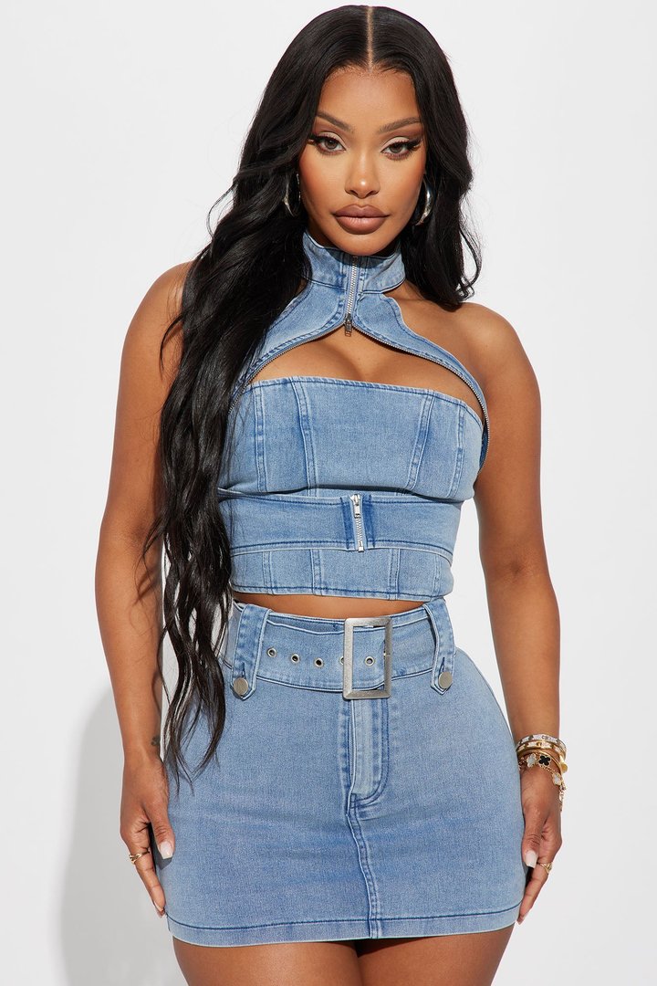 Let Me Adore You Skirt Set - Light Wash