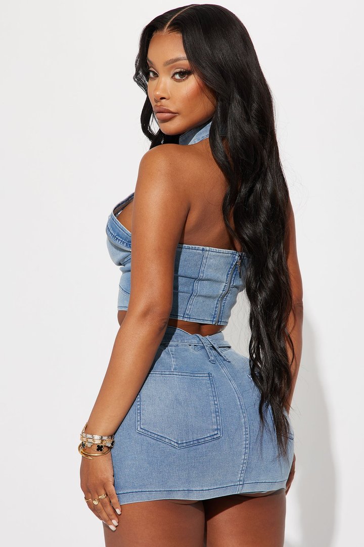 Let Me Adore You Skirt Set - Light Wash