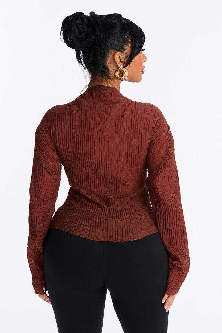 Kasey Front Zip Plisse Top - Mauve