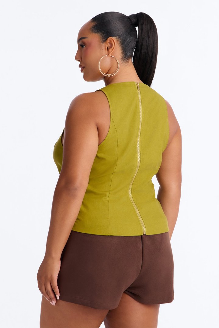 Sea You Soon Beaded Twill Top - Olive