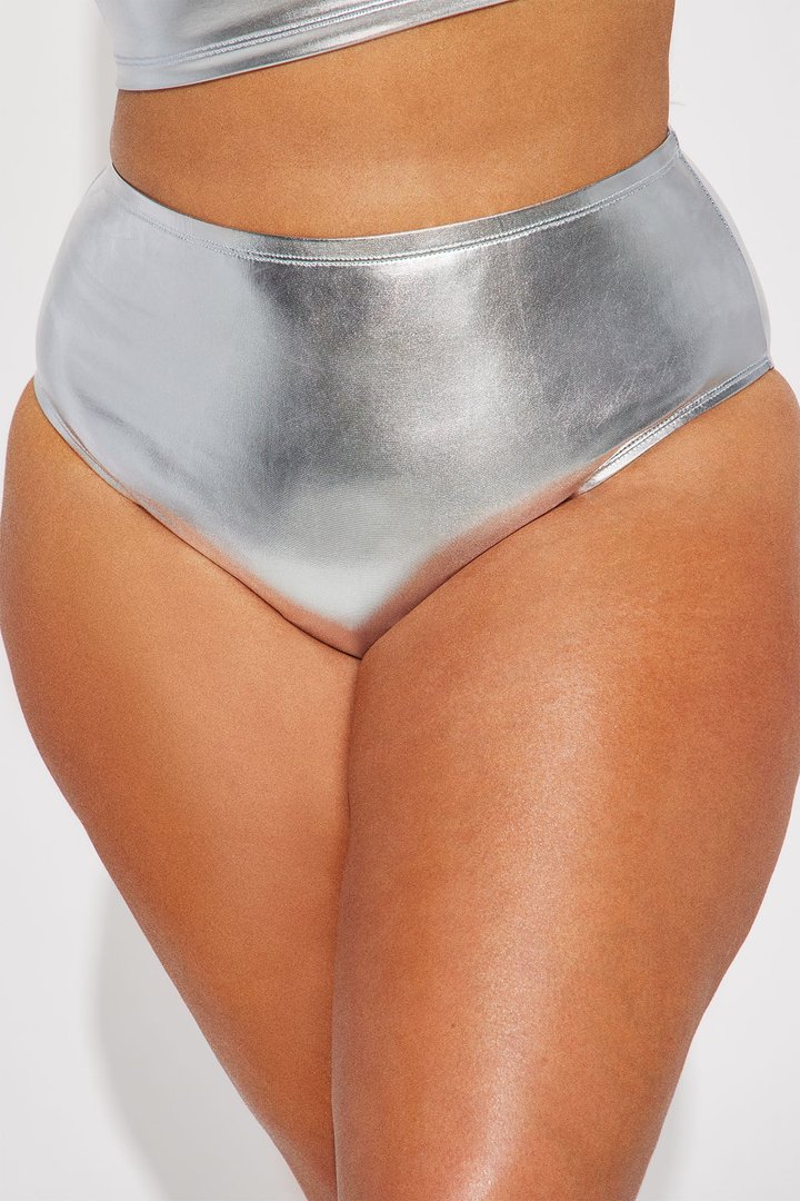 Maui Mix And Match Metallic High Rise Bikini Bottom - Silver