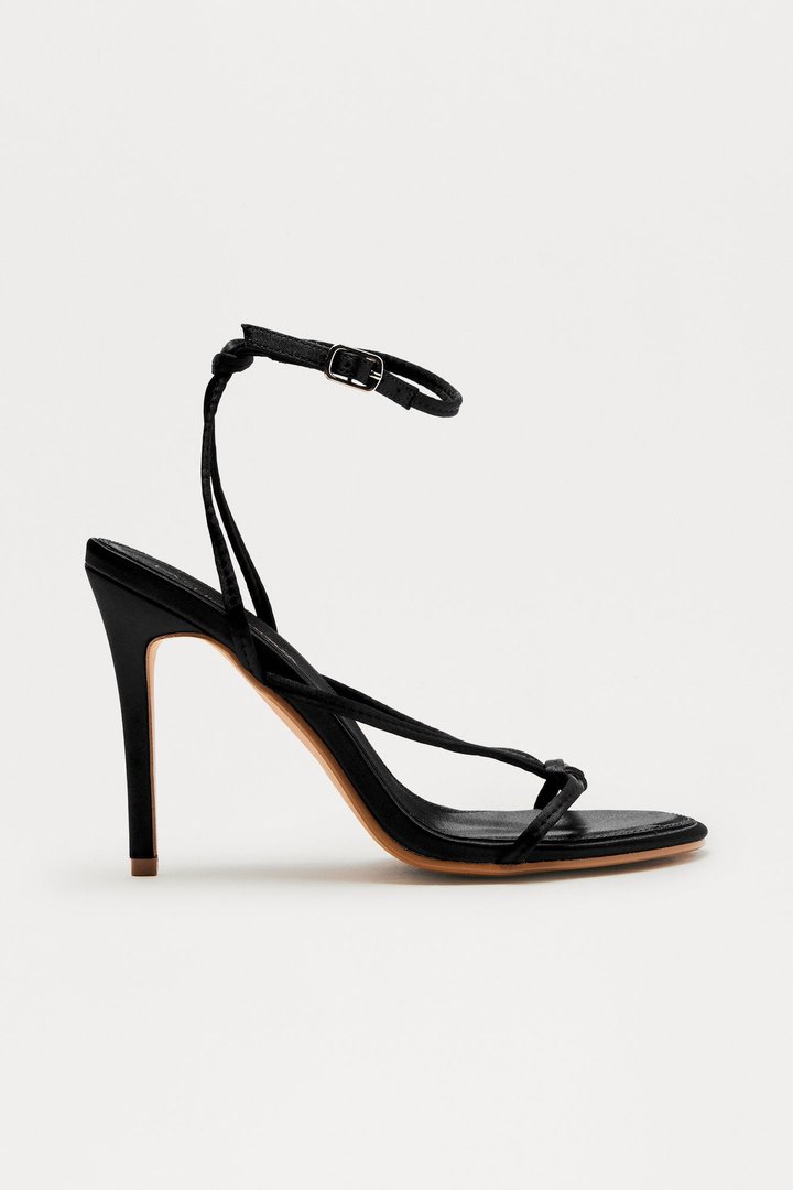 Denzi Satin Ankle Strap Heels - Black