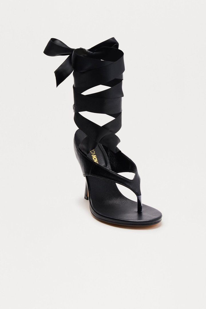 Felia Ribbon Wrap Up Heels - Black
