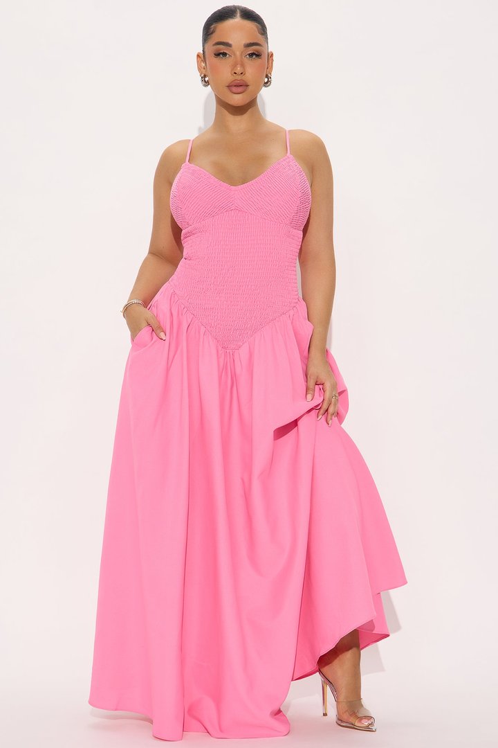 Lily Smocked Drop Waist Maxi Dress - Pink