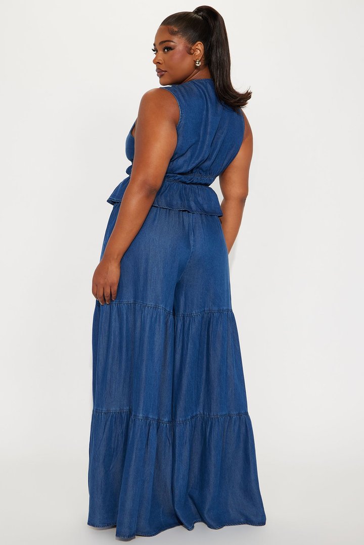 Regina Tiered Pant Set - Medium Wash