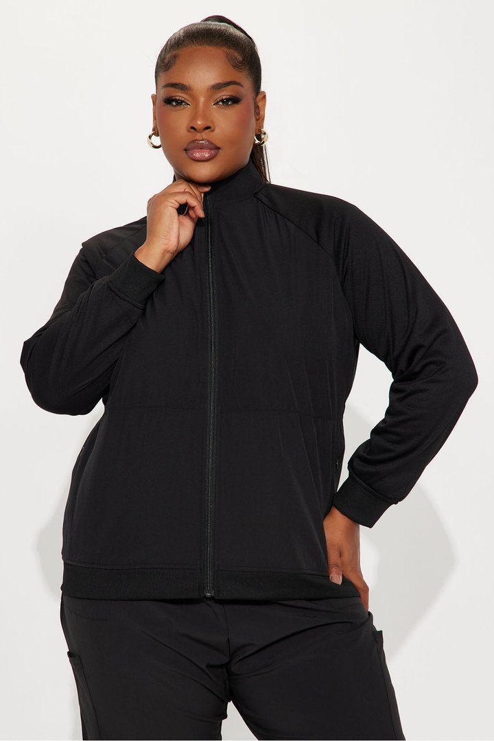 Full Shift Stretch Scrub Uniform Zip Up Jacket - Black