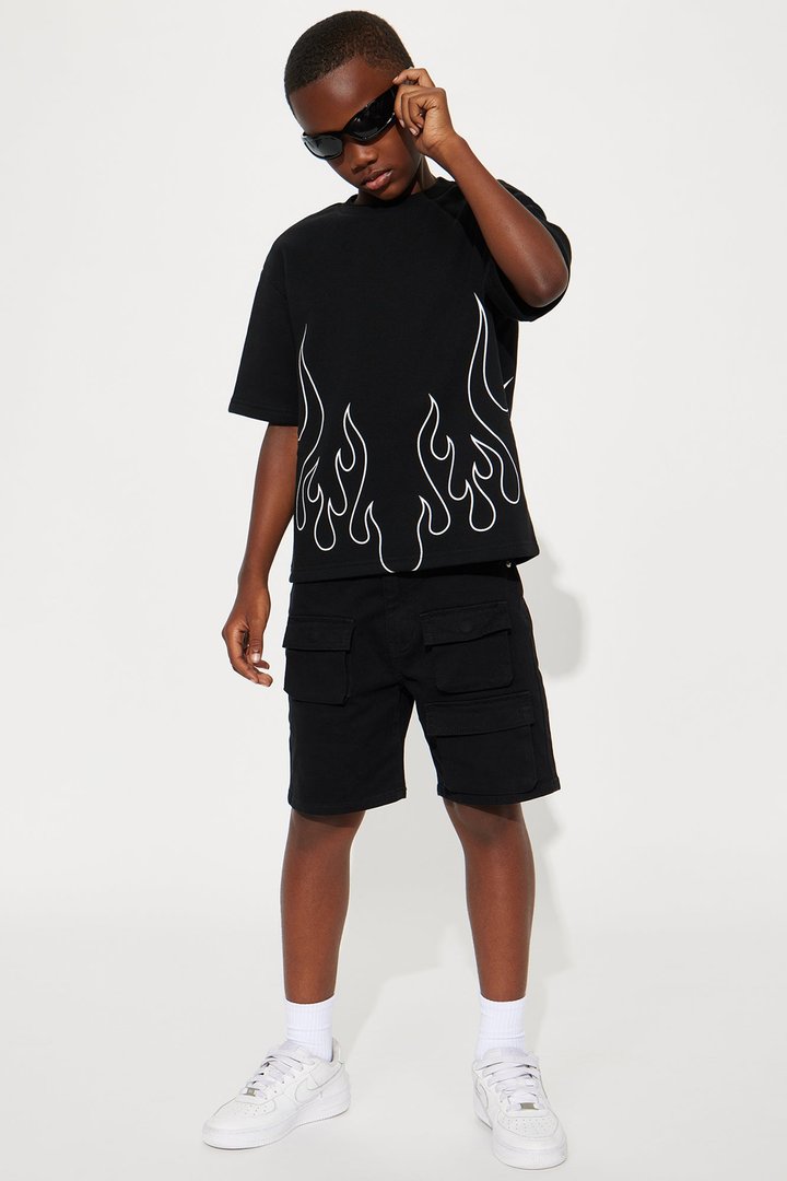 Mini Tyson Chase Flame Oversized Short Sleeve Tee - Black/combo