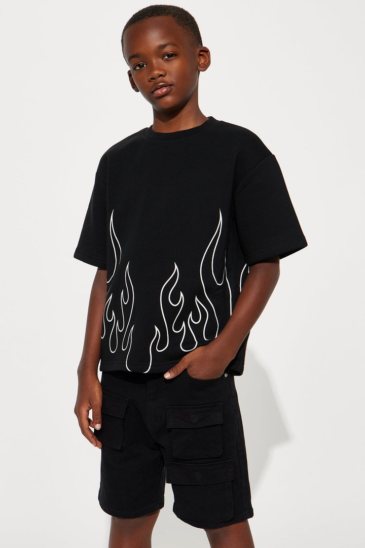 Mini Tyson Chase Flame Oversized Short Sleeve Tee - Black/combo
