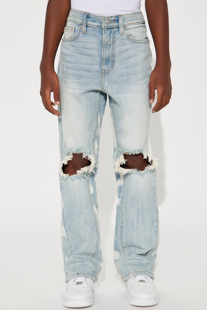 Mini Apex Splotter Ripped Stacked Skinny Flare Jeans - Light Blue Wash