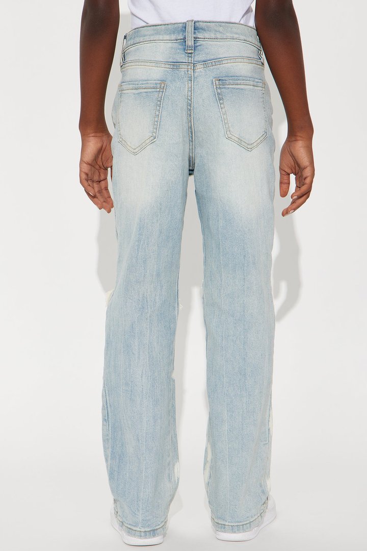 Mini Apex Splotter Ripped Stacked Skinny Flare Jeans - Light Blue Wash