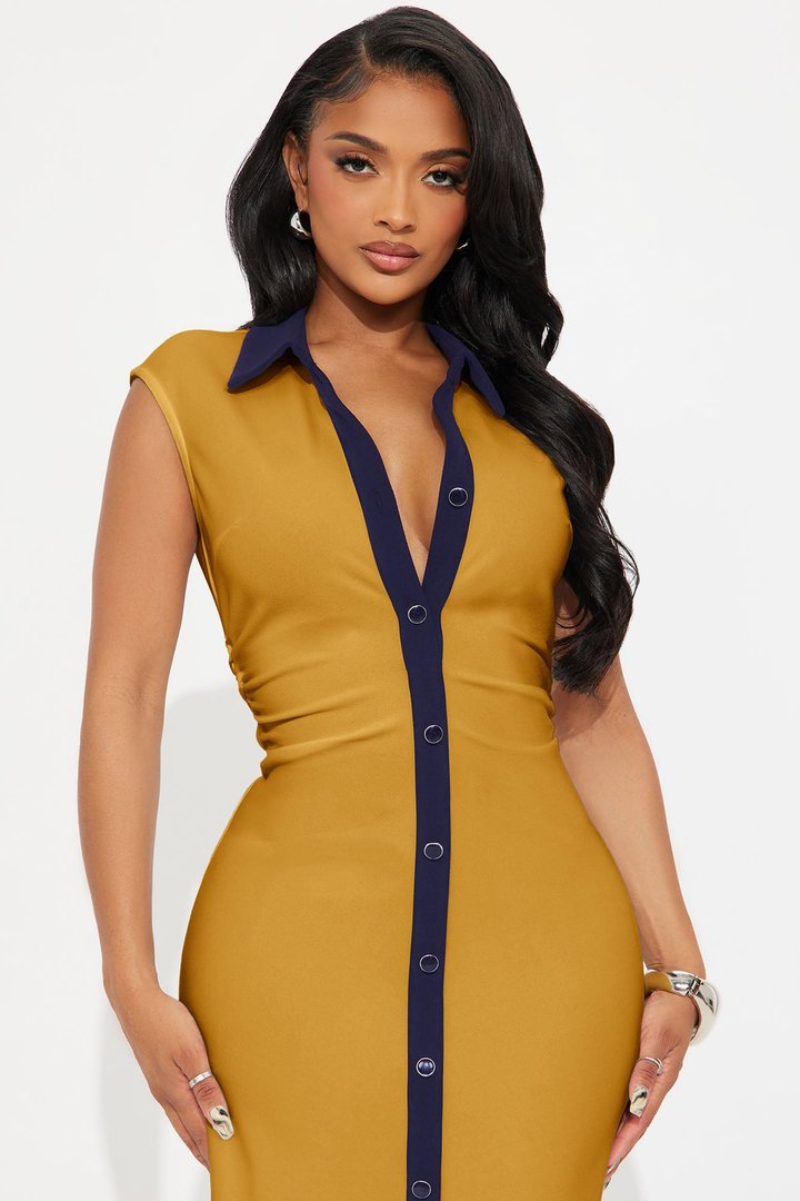 Stella Contrast Maxi Dress - Mustard
