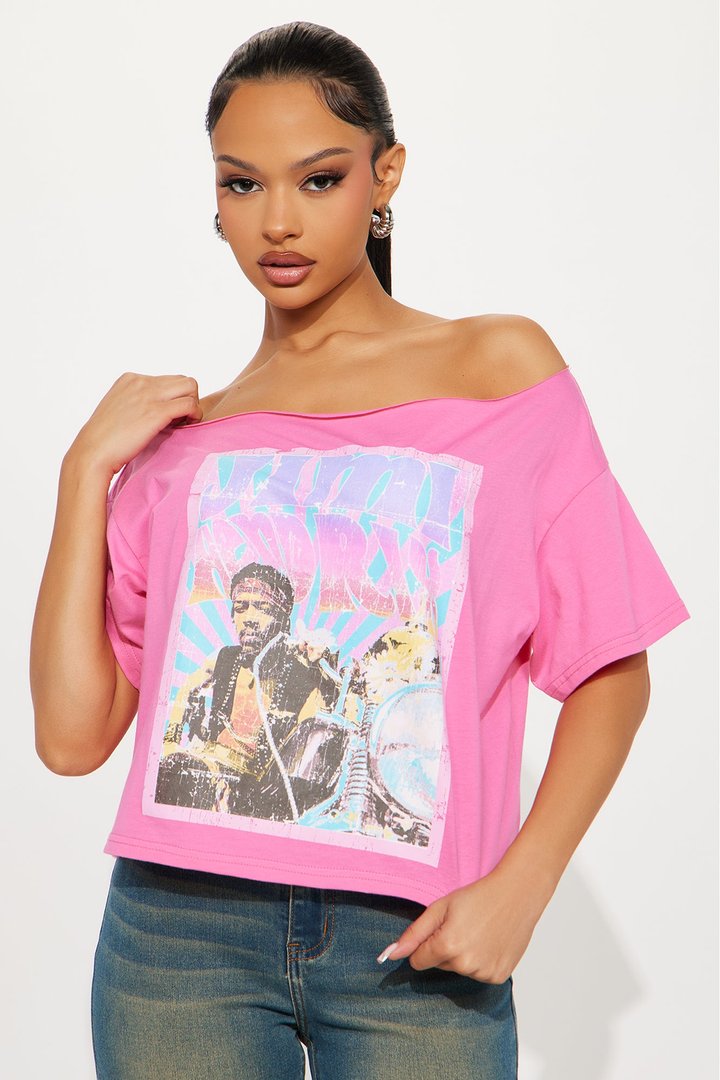 Jimi Hendrix Off Shoulder Top - Pink