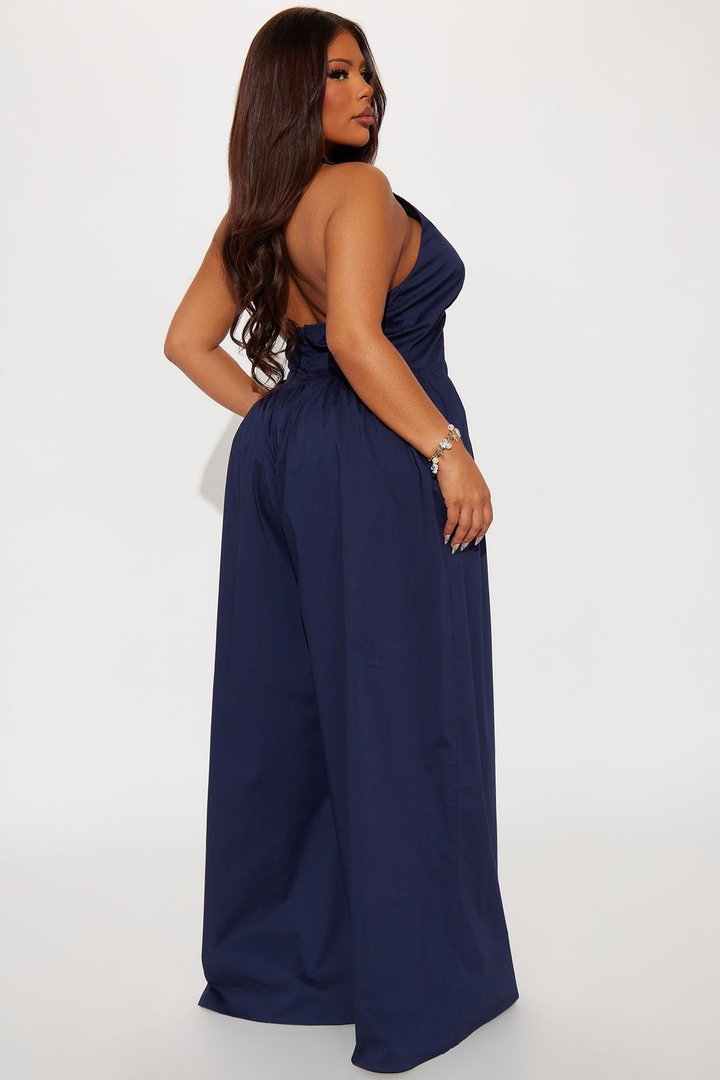 Lighter Than Air Poplin Halter Jumpsuit - Navy