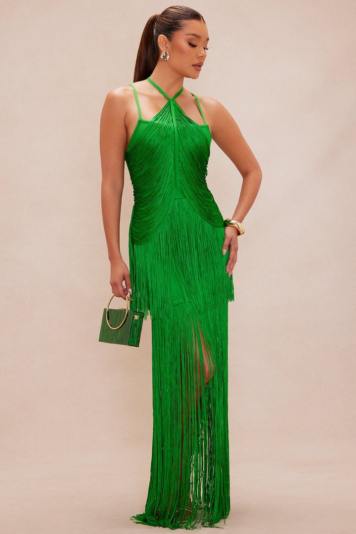 Julie Fringe Bandage Maxi Dress - Green