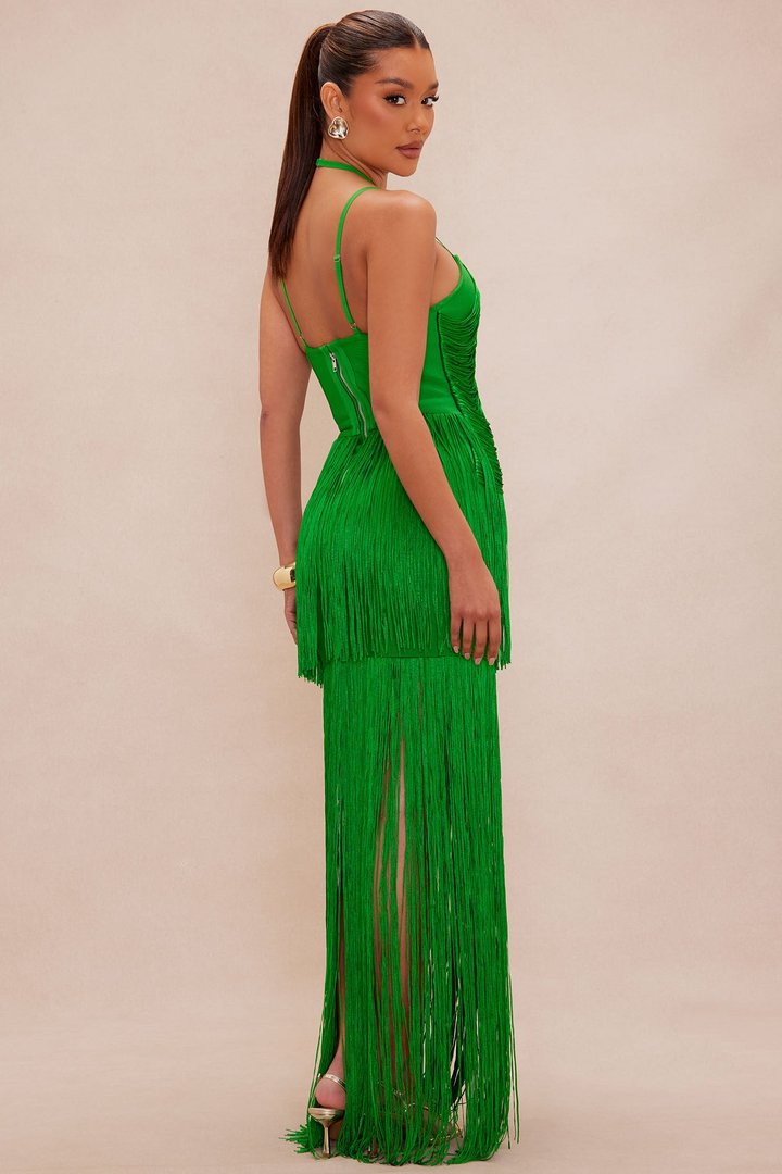 Julie Fringe Bandage Maxi Dress - Green