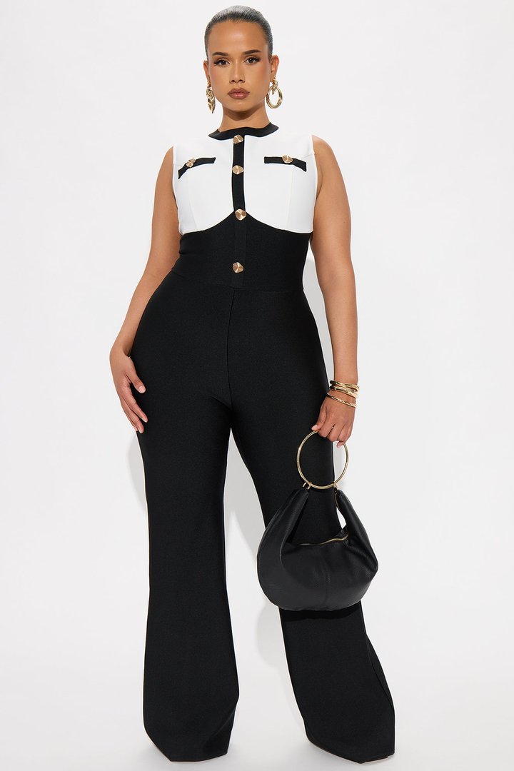 Ahead Of Schedule Bandage Jumpsuit - Black/White