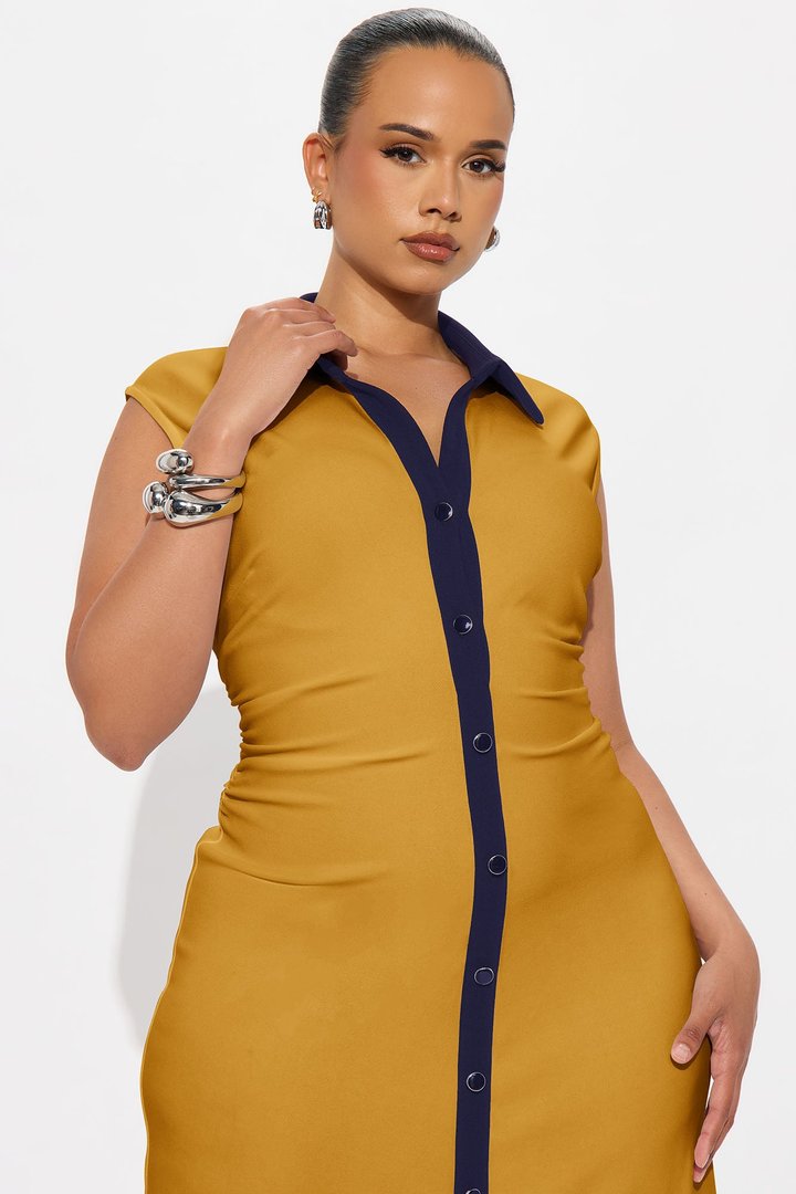 Stella Contrast Maxi Dress - Mustard
