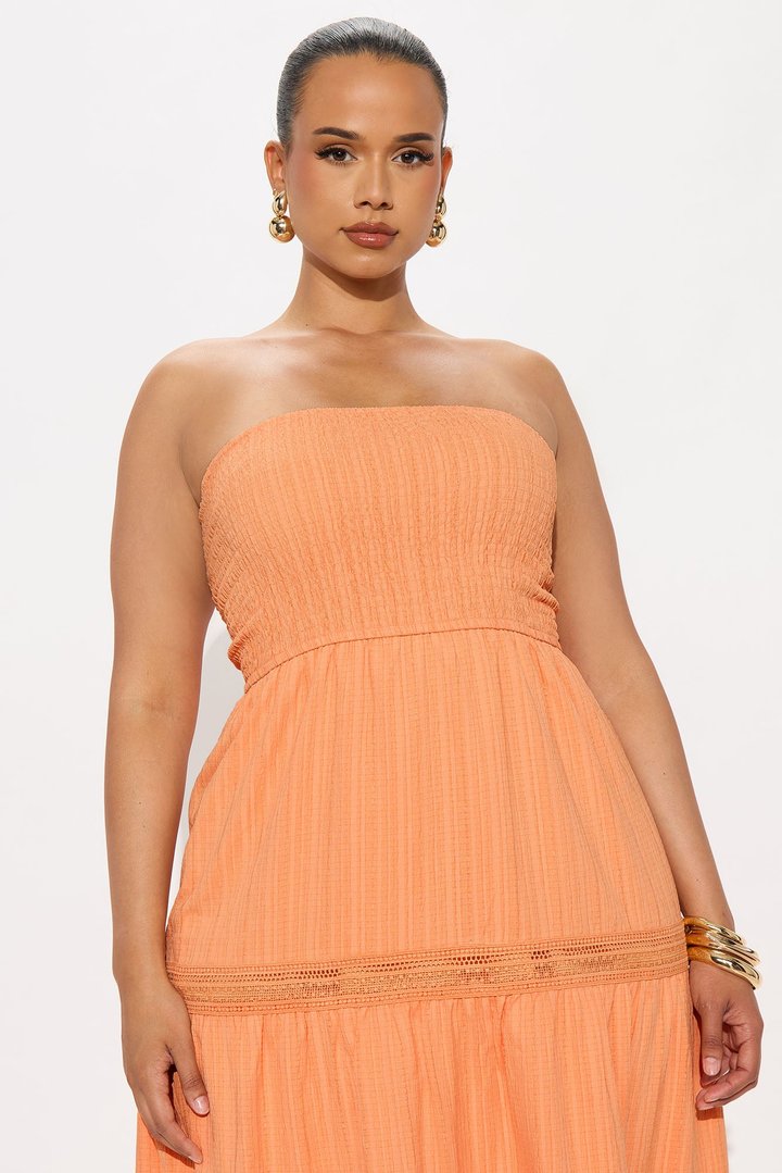 Tasmin Strapless Midi Dress - Orange