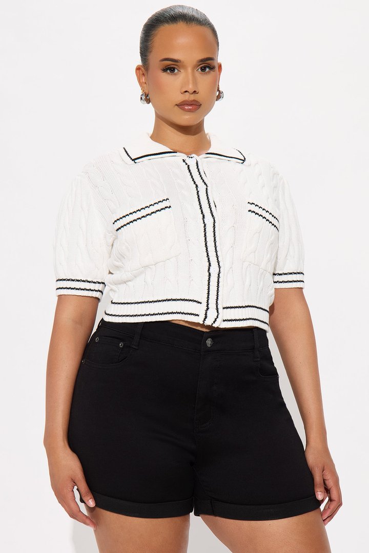 Kelia Cable Knit Cardigan - White/Black