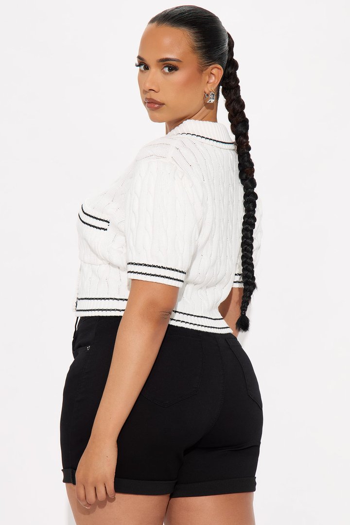 Kelia Cable Knit Cardigan - White/Black