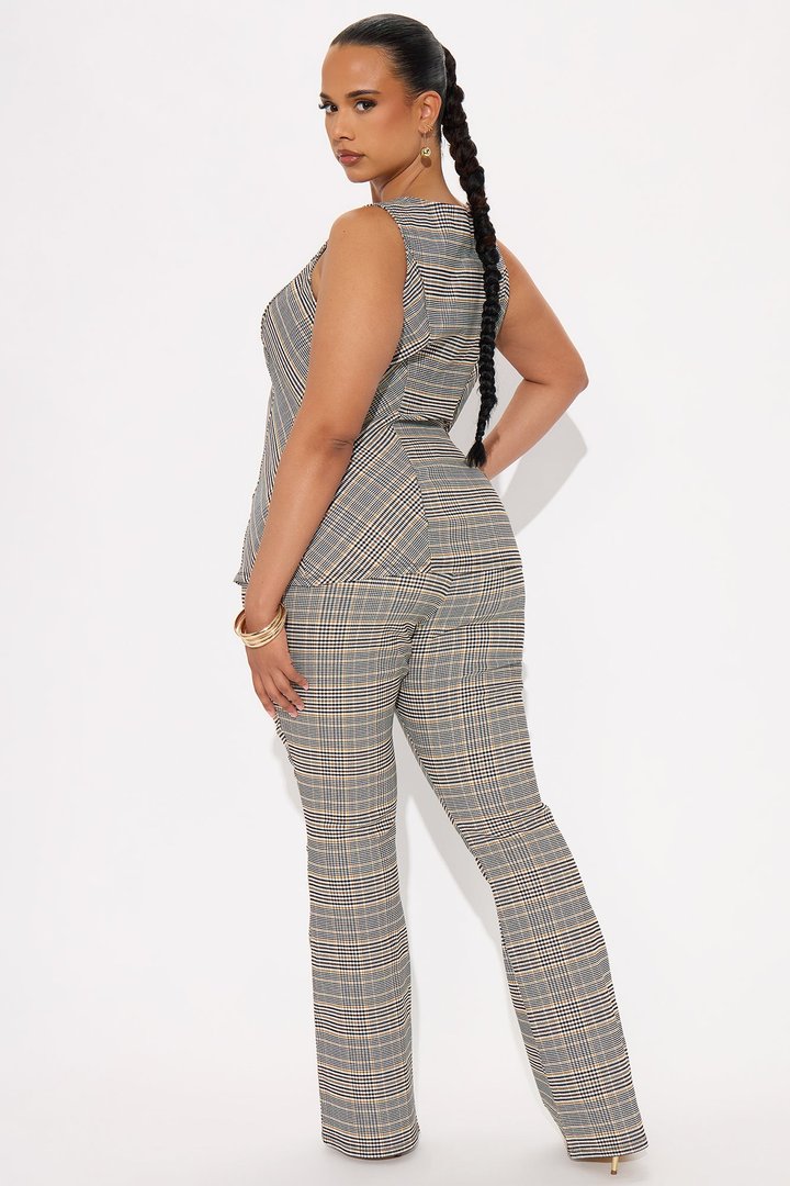 Executive Meeting Plaid Pant Set - Brown/combo