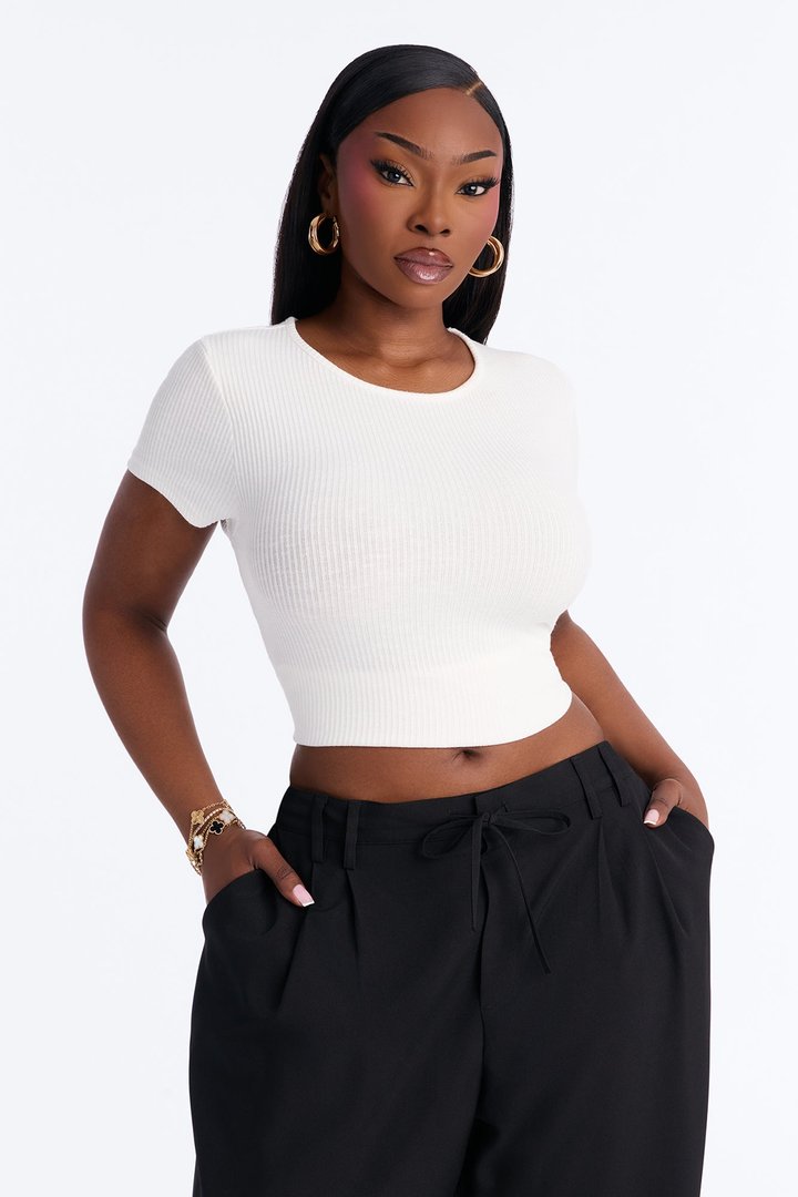 Rachel Ribbed Short Sleeve Tee - White